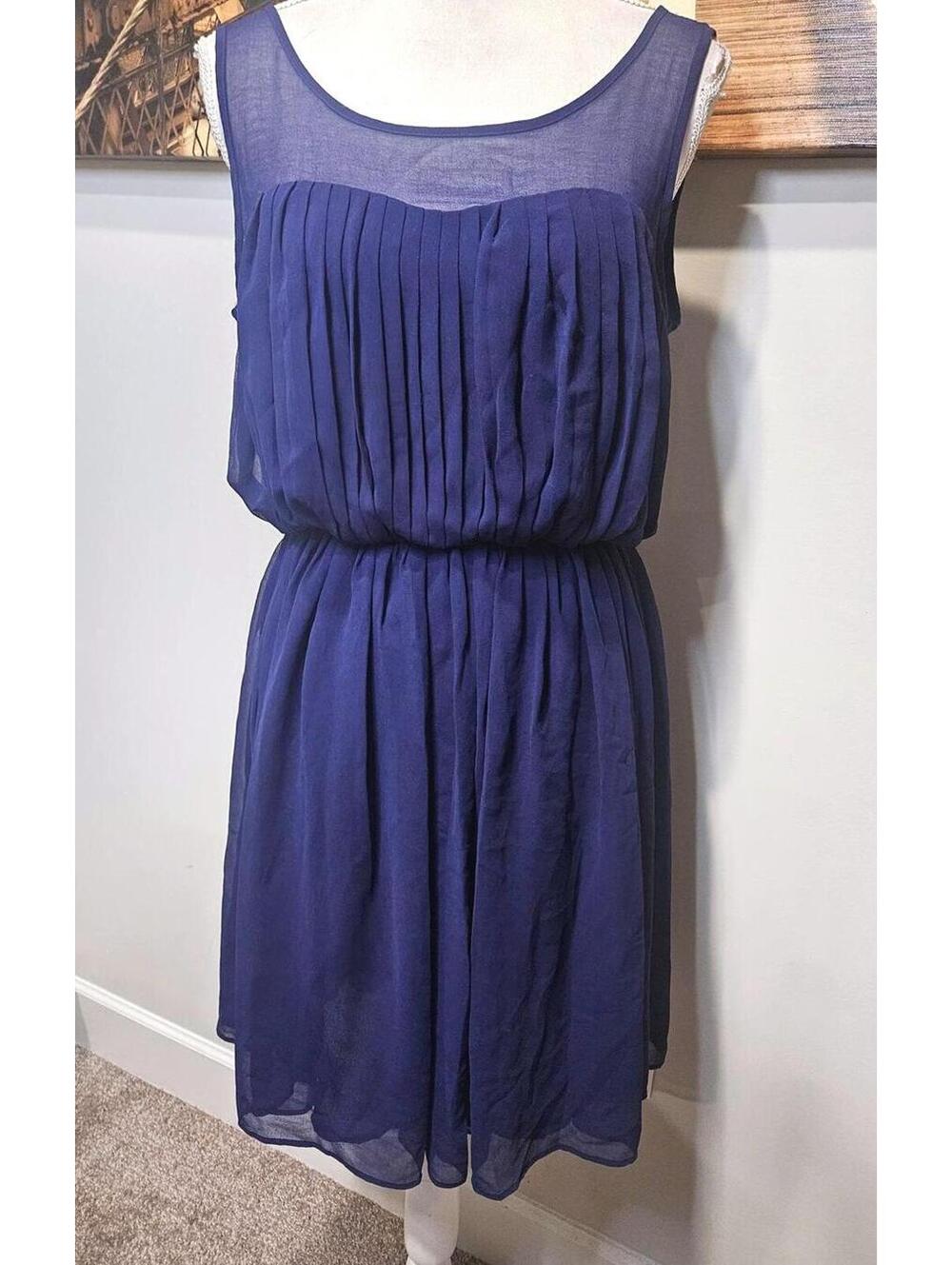 Just Taylor Blue Sheer Overlay Pleated Waist Dress Size 10